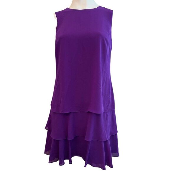 Lauren Ralph Lauren Size 2 Purple Chiffon Mini Dress Ruffled Shift Layered NWT - Picture 1 of 6